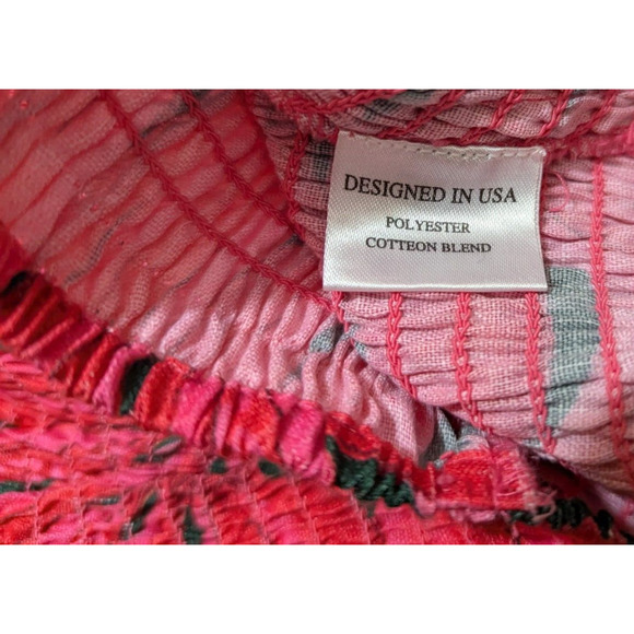 HT 360 Collective sz XS Cropped Smocked puff Sleeve Blouse pinks bananas 1651 - Picture 4 of 4